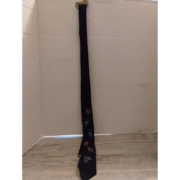 Vintage Georges Mens Shop 53" Navy Tie With Fishing Fly Pattern - Picture 2 of 3